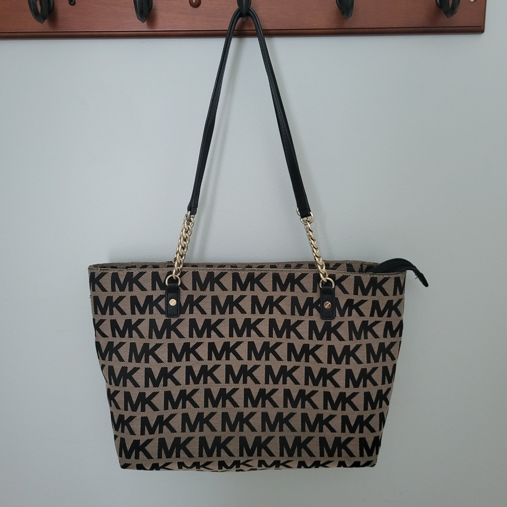 MICHAEL Michael Kors Jet Set tote bag Monogram Signature Logo Black Tan